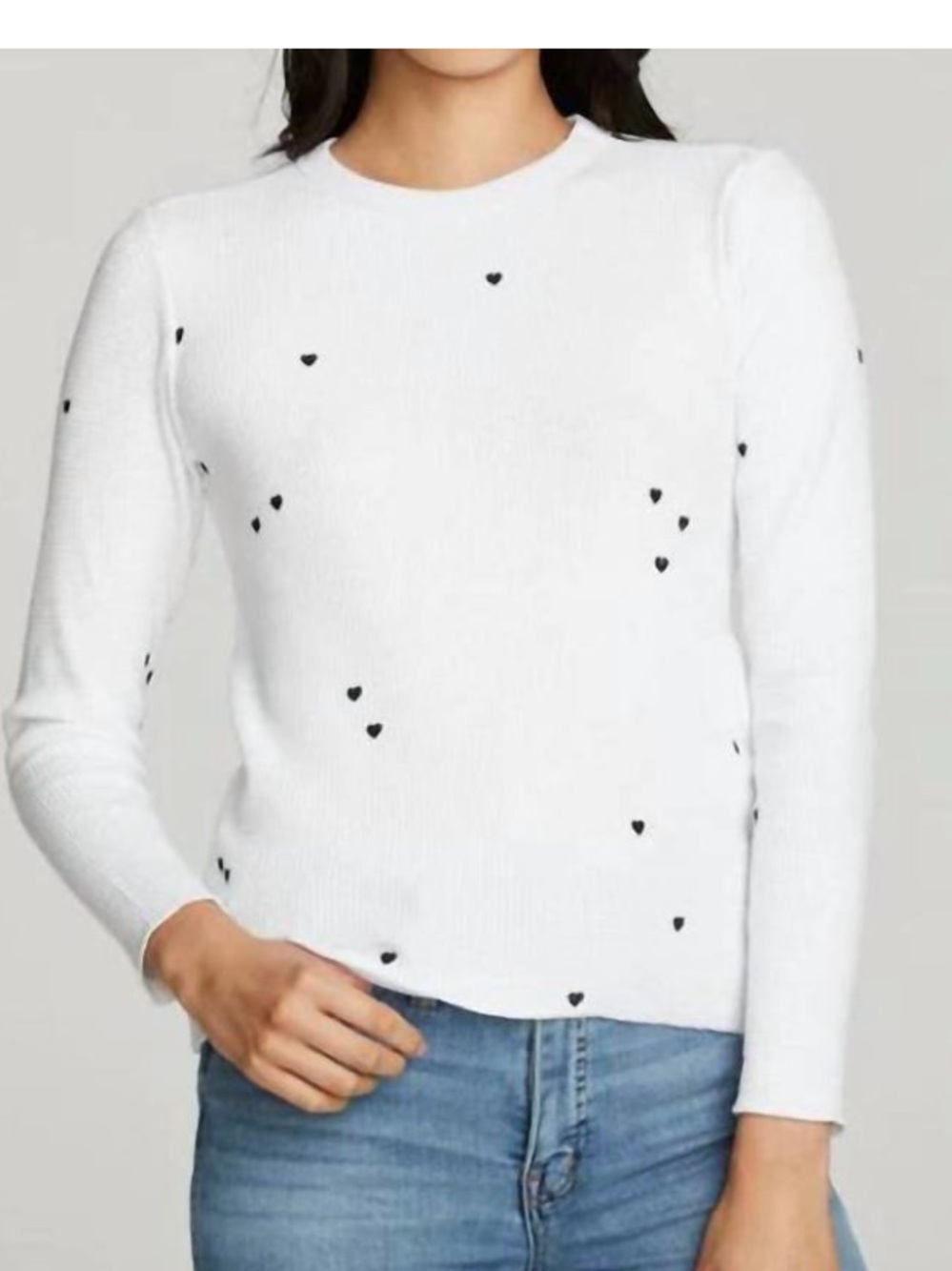 CHASER waffle crewneck with black hearts top in white